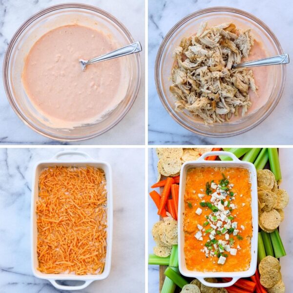 step-by-step pictures of how to make greek yogurt buffalo chicken dip
