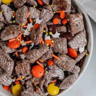 close up of halloween puppy chow